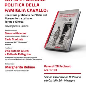 LOTTA E PASSIONE POLITICA DELLA FAMIGLIA CAVALLO. Una storia proletaria nell’Italia del Novecento tra Latiano, Torino e Ginosa